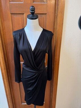 Babaton Black Long-Sleeve Draped Dress Size S